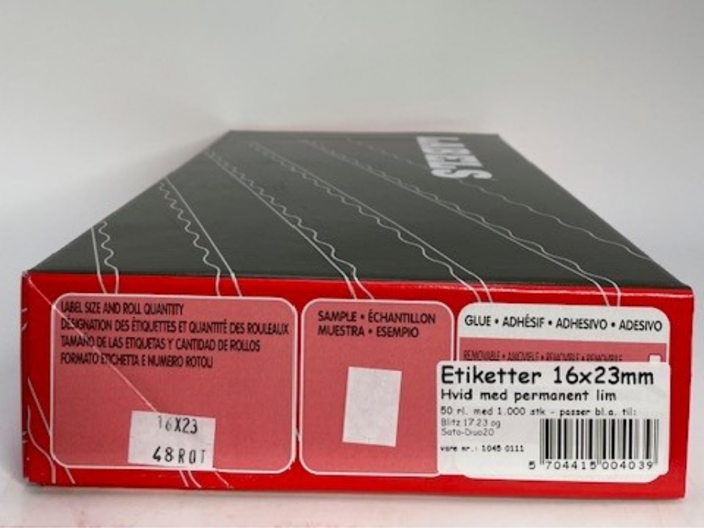 Etiketter 16x23mm hvid perm. 50 rl. m/ 1.000 stk.