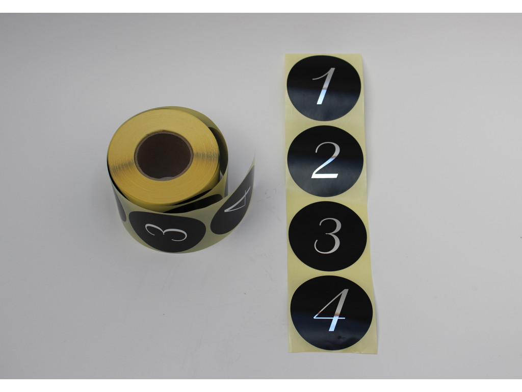 Etiketter Ø63mm 1-4 sort m. sølv tal 120 sæt.