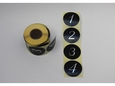 Etiketter Ø63mm 1-4 sort m. sølv tal 120 sæt.