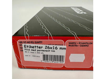 Etiketter 26x16mm hvide permanent - 36 rl.