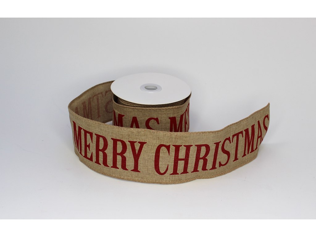 Julebånd hør Merry X-mas 63mm x 9,1 m
