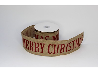 Julebånd hør Merry X-mas 63mm x 9,1 m
