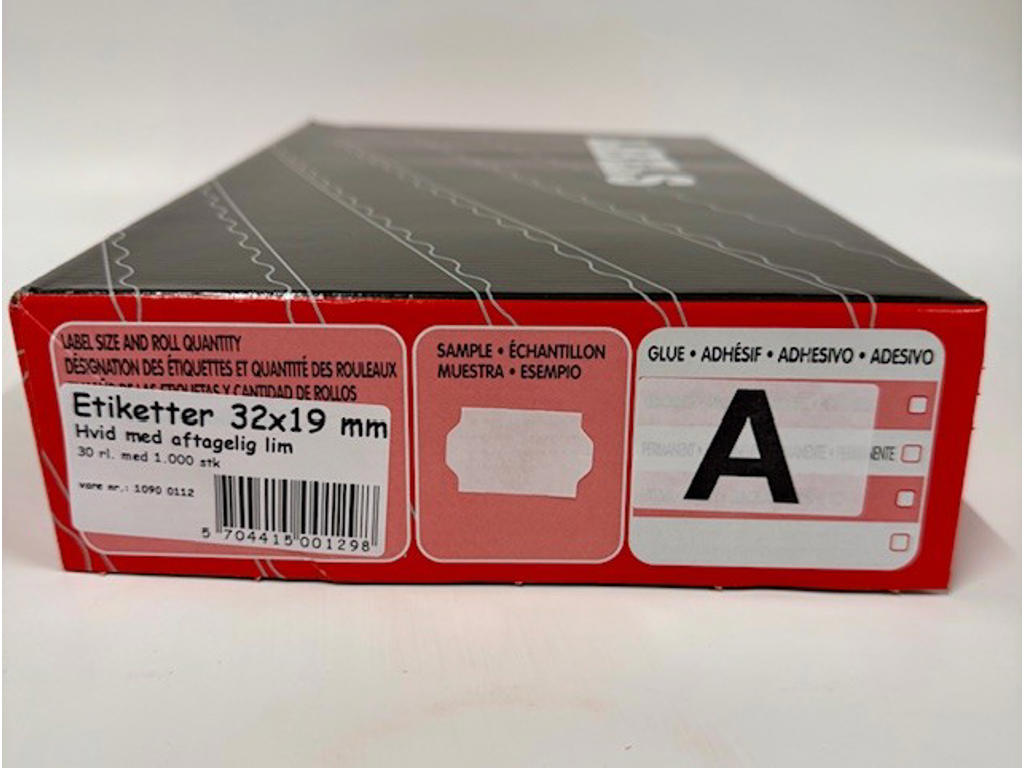 Etiketter 32x19mm hvide aftagelige - 30 rl.