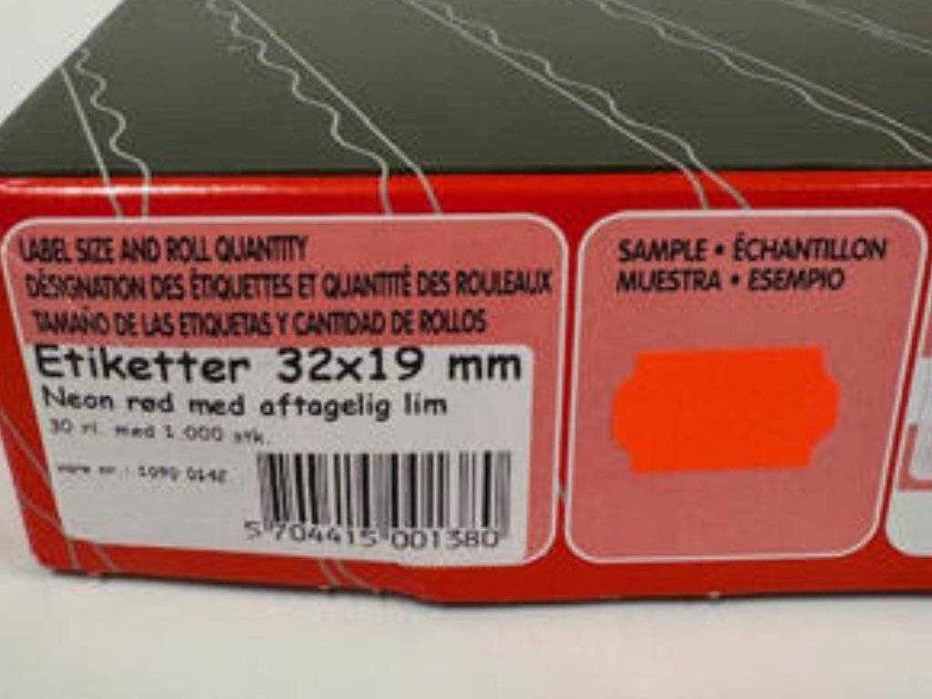 Etiketter 32x19mm neon rød Aftagelige - 30 rl.