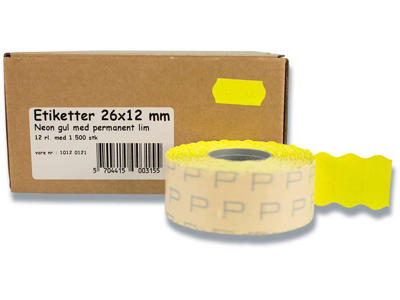 Etiketter 26x12mm neon gul permanent - 12 rl.