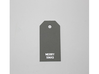 Papmærke 4x8cm Merry Xmas grå m/sølv tryk 100 stk 