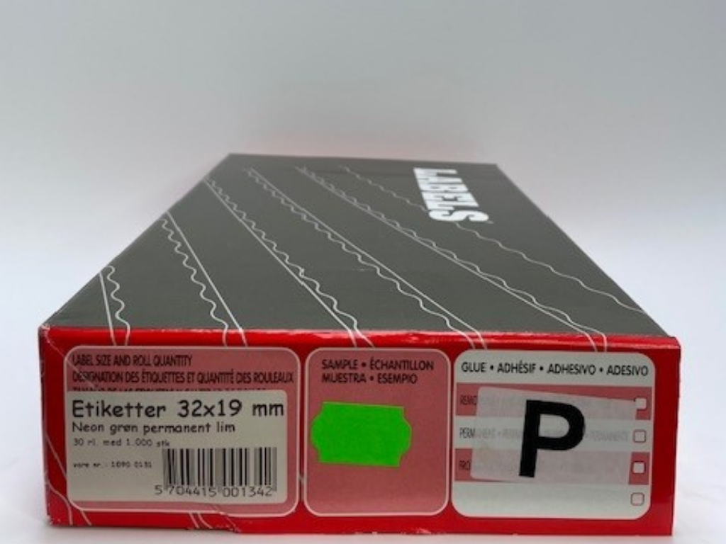 Etiketter 32x19 Wave neon grøn perm. 30 rl.