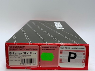 Etiketter 32x19 Wave neon grøn perm. 30 rl.