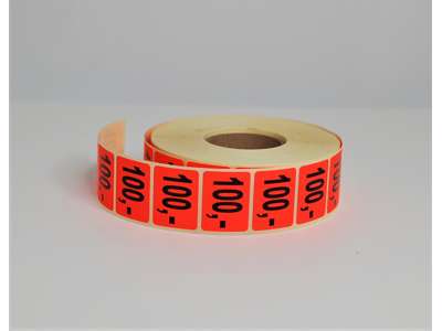 Etiketter 4/1 (31x23,4mm) neon røde 100,-
