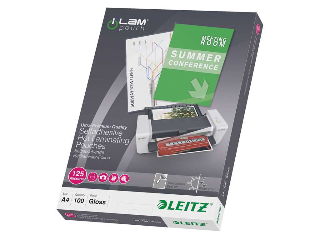 Lamination pocket Leitz A4 125mic self-adhesive. 100 pcs/pack