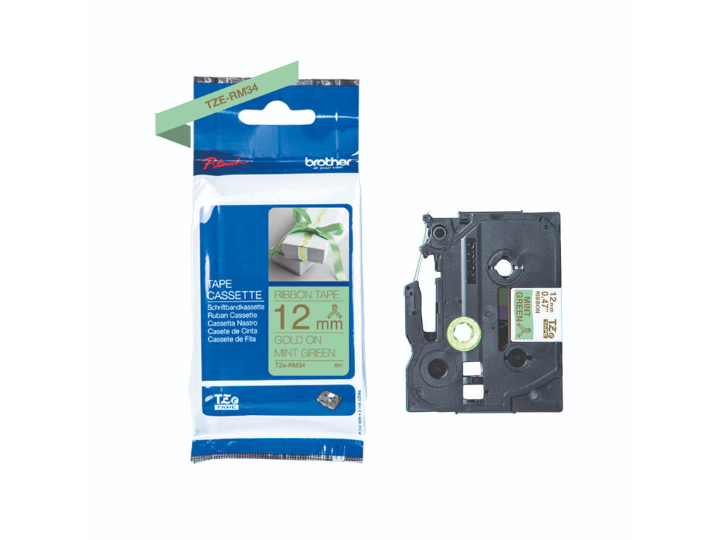 Brother TZe-RM34 printer gold text