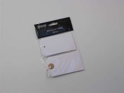 Manilla tags white 5x9cm with string. Package of 10 pcs.