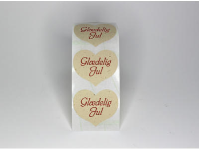 Genbrugsetiketter "Glædelig Jul" hjerte m. rødt tryk (500stk)