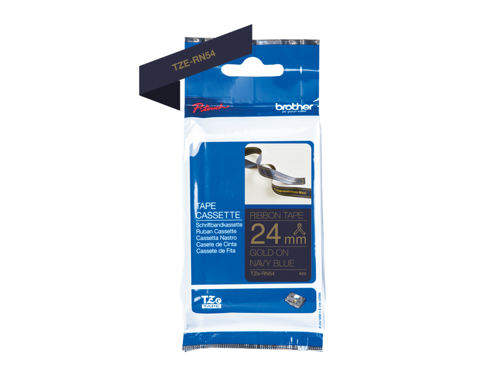 Brother TZe-RN54 Satin Ribbon - Gold on Navy 24mm. x 4 meters