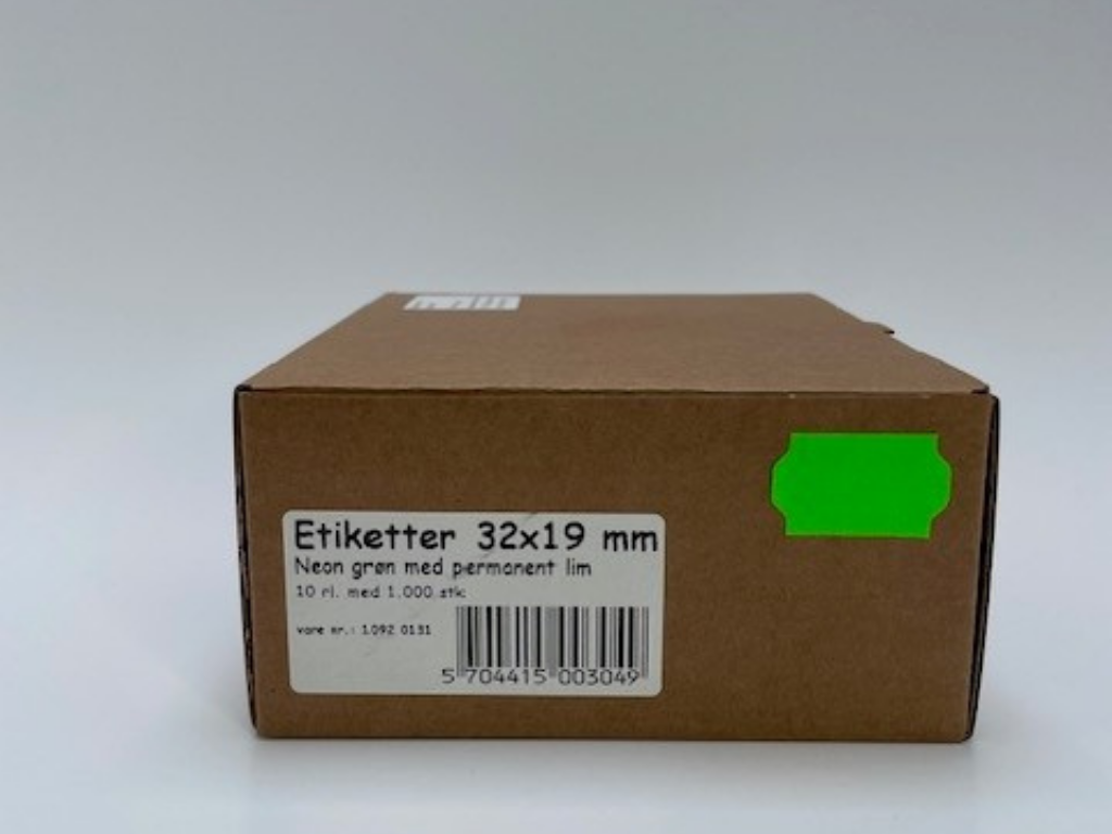 Etiketter 32x19 neon grøn permanent - 10 rl.