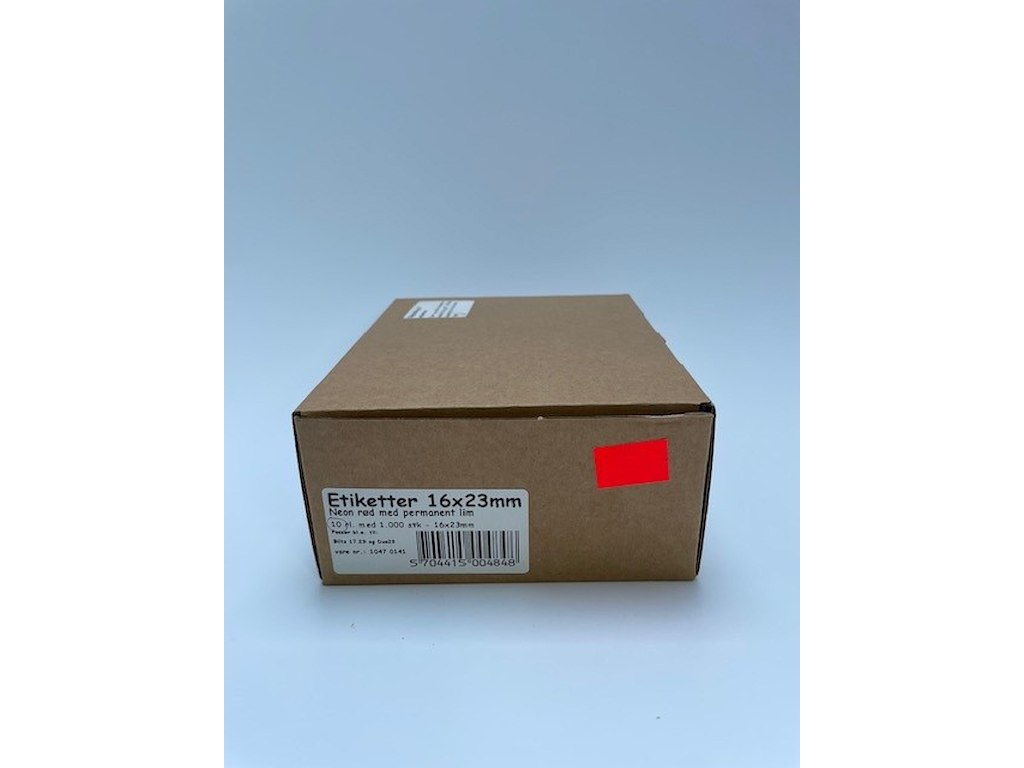 Etiketter 16x23 neon rød m/ perm. lim- 10 rl. m/ 1.000 stk.