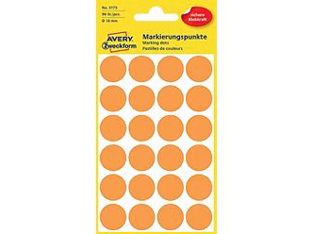 Round color coding dots, Neon Orange, avery 3173