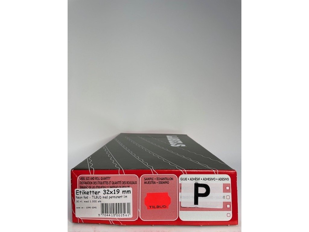 Etiketter 32x19 neon rød - Tilbud perm. - 30 rl.