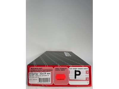 Etiketter 32x19 neon rød - Tilbud perm. - 30 rl.