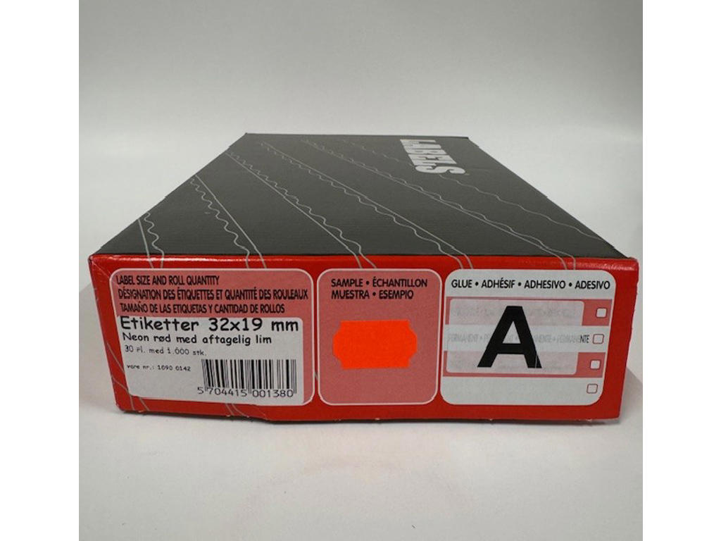 Etiketter 32x19mm neon rød Aftagelige - 30 rl.