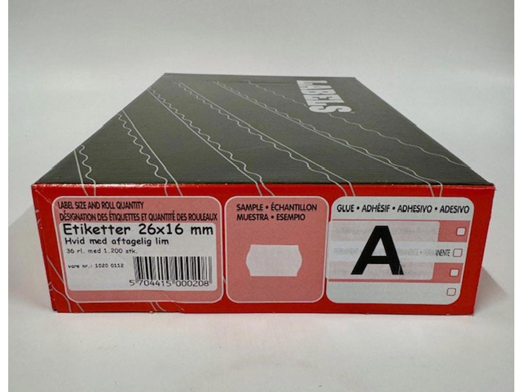 Etiketter 26x16mm hvide aftagelige - 36 rl.