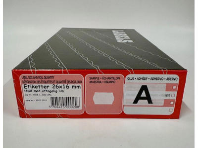 Etiketter 26x16mm hvide aftagelige - 36 rl.