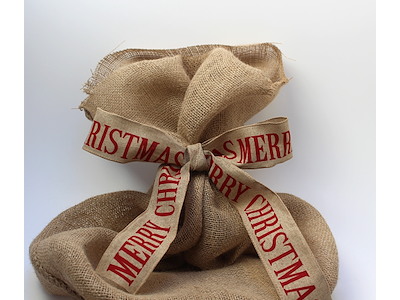 Julebånd hør Merry X-mas 63mm x 9,1 m