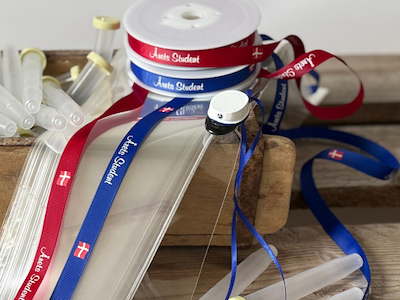 Studenterbånd blåt Årets student 13mmx20m