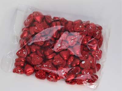 Chokolade hjerter i rød staniol 1 kg pose
