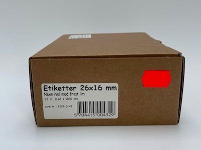 Etiketter 26x16 neon rød - m/ frostlim - 12 rl.