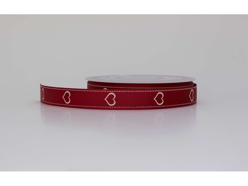Silkebånd rødt m. hvide hjerter 16mmx20m 95694