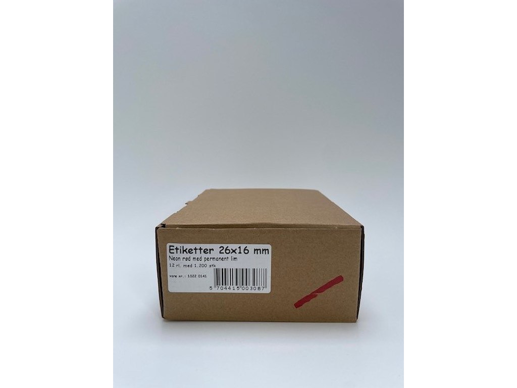 Etiketter 26x16 neon rød perm. lim - 12 rl.