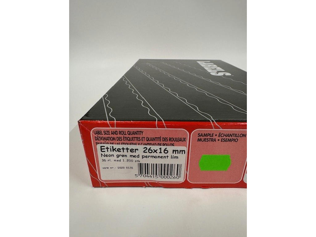 Etiketter 26x16mm neon grøn - 36 rl. 