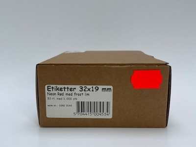 Etiketter 32x19 neon rød frost - 10 rl.