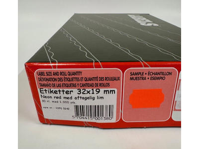 Etiketter 32x19mm neon rød Aftagelige - 30 rl.
