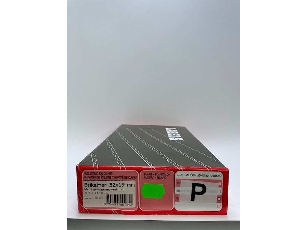 Etiketter 32x19 Wave neon grøn perm. 30 rl.