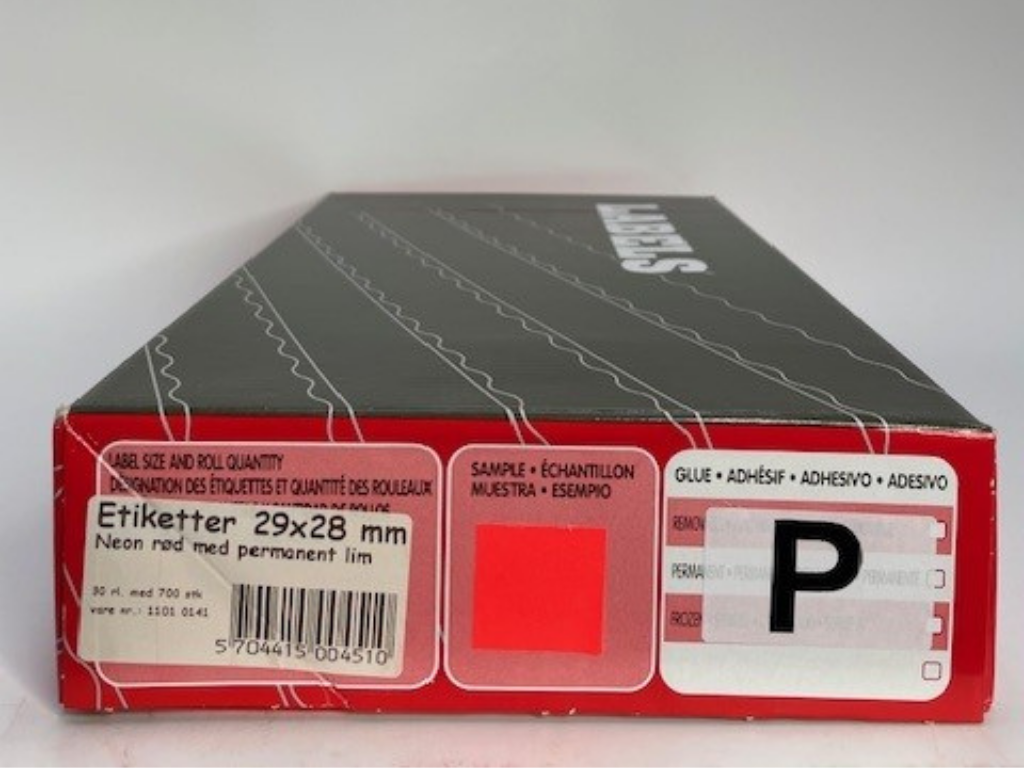 Etiketter 29x28 neon rød - perm - 30 rl.