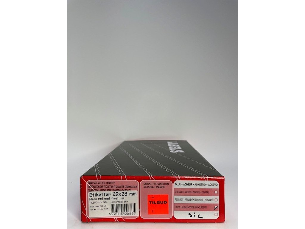 Etiketter 29x28 neon rød stk. Tilbud stk. m/frostlim - sikkerheds delt