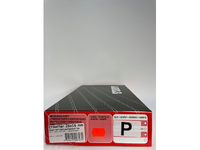 Etiketter 26x16 neon rød m/ permanent lim 36 rl. - sikkerhed delt