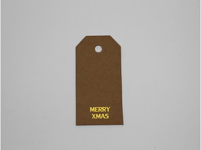 Papmærke 4x8cm Merry Xmas natur m/guld tryk 100 stk 