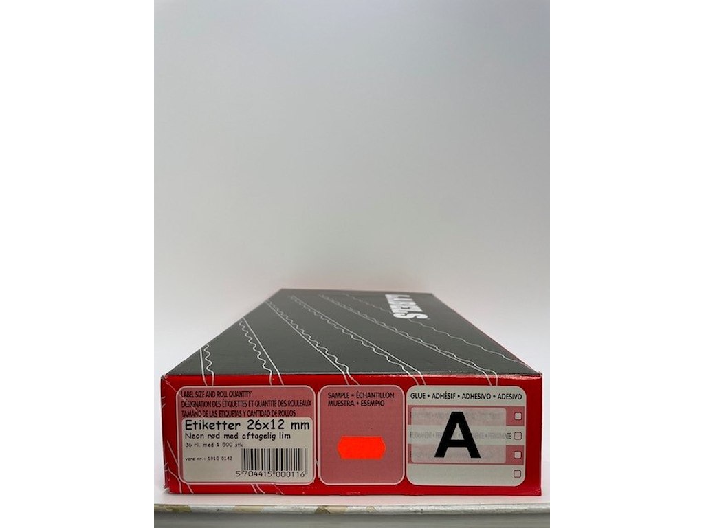 Etiketter 26x12 neon rød aftag. Wave 36 rl.