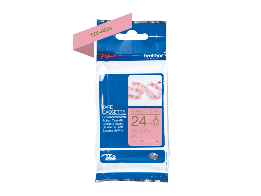 Brother TZe-RE54 24mm. Satin ribbon gold/pink 4 meters