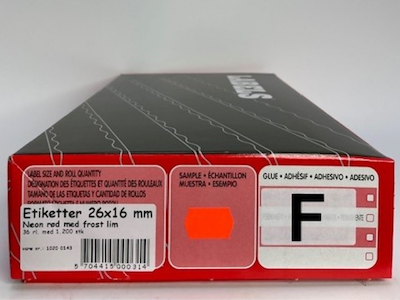 Etiketter 26x16 neon rød frost Wave 36 rl.