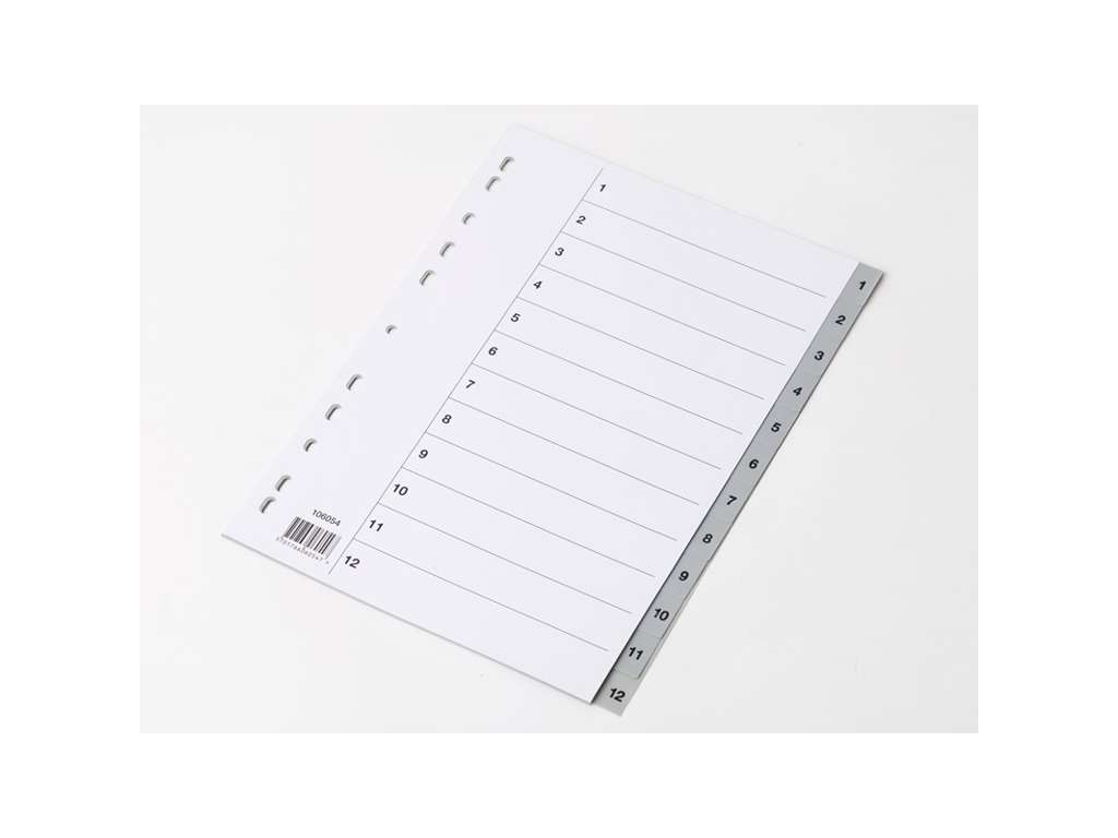 Plastregister A4 1-12 grå m/kartonforblad 