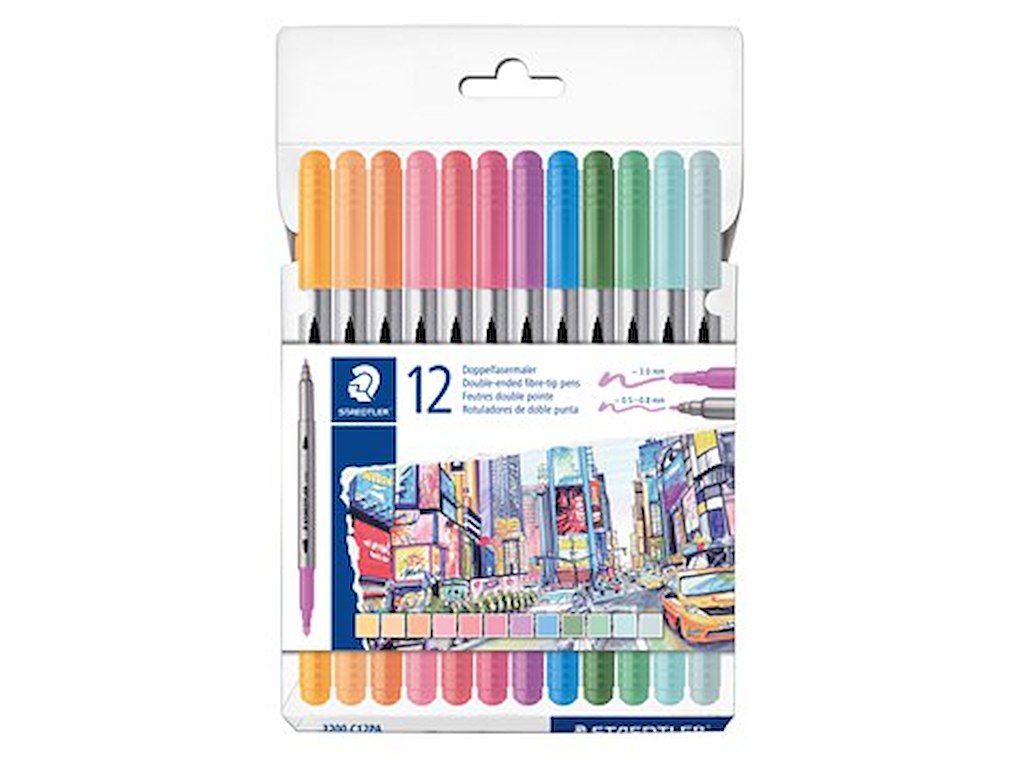 STAEDTLER Fiberpen tusser dobbelt Pastel farver ass (12)