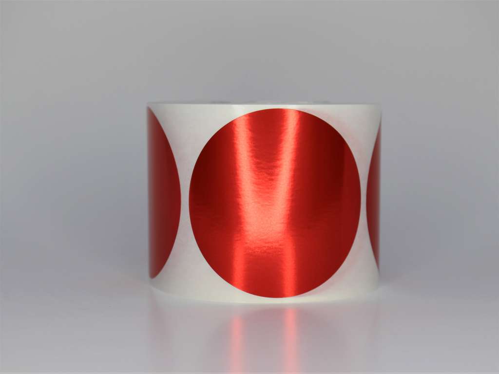 Etiketter Ø63mm i metallic rød - 500 stk. pr. rulle