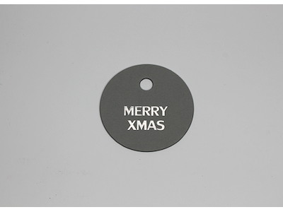 Papmærke rundt Merry Xmas grå m/sølv tryk 100 stk 
