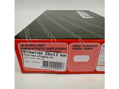 Etiketter 26x12mm hvid Aftagelig - 36 rl.