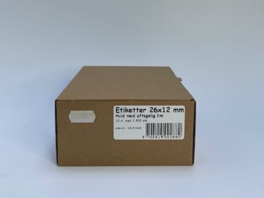 Etiketter 26x12mm Aftagelige hvide - 12 rl. 