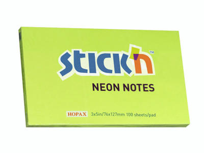 Memoblok 76x127mm stick´n neon grøn 12 stk i en pakke